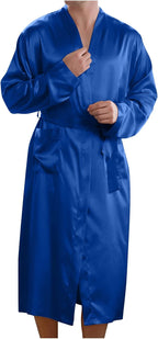 Men's Satin Robe Silky Bathrobe Soft Comfy Casual Bathrobe Fashion Comfy Solid Color Long Loungewear with Pocket