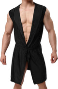Lu's Chic Men's Silk Kimono Robe Hooded Bathrobe Sleeveless Lightweight Sleepwear Pajamas