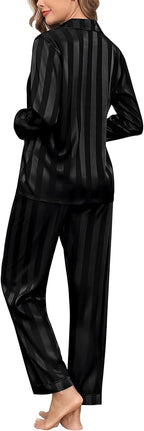 SWOMOG Womens Silk Satin Pajamas Set Long Sleeve Button Down Sleepwear 2 Piece Lounge Set Pj Set XS-3XL