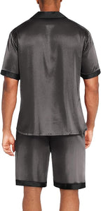 Ekouaer Men Satin Silk Pajamas Set with Pockets Sleepwear Shorts Satin Summer Loungewear 2 Piece Button Down Set S-3XL