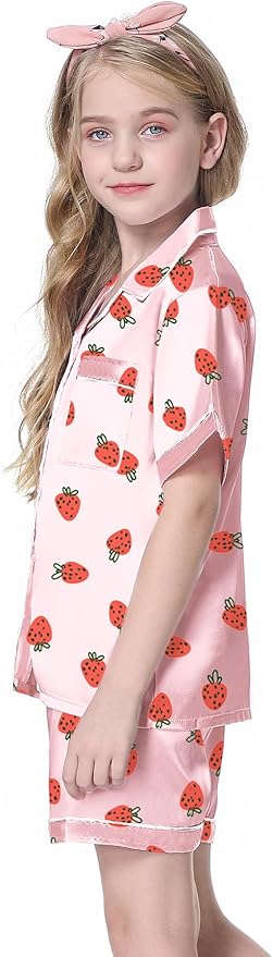 Girls & Womens Satin Pajamas Set, Silk Button-Down Sleepwear 2 Piece Nightwear, 3 Years - Women XXL
