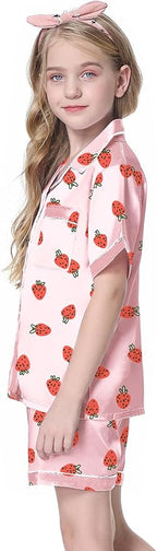 Girls & Womens Satin Pajamas Set, Silk Button-Down Sleepwear 2 Piece Nightwear, 3 Years - Women XXL