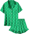 Umeyda Girls & Women Satin Pajamas Set Button Down 2 Piece Silk Pjs Shorts Set Ruffle Sleepwear, 5 Years-Women L