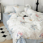 Nayoroom Butterfly Duvet Cover Queen Size Reversible Blue White Gingham Bedding Set 3 Pcs Kids Girls Colorful Butterflies Comforter Cover with Zipper Closure Soft Breathable Microfiber
