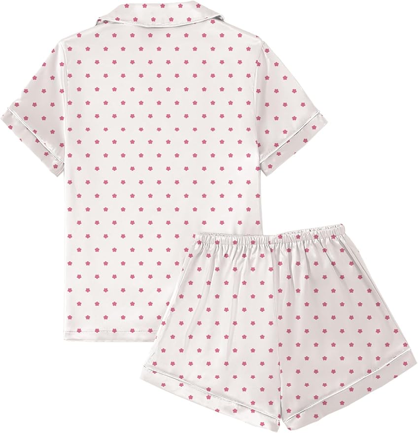 LYANER Women's Silky Satin Pajamas Set Short Sleeve Button Down Shirt With Shorts Pjs Set Sleepwear