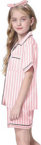 Girls & Womens Satin Pajamas Set, Silk Button-Down Sleepwear 2 Piece Nightwear, 3 Years - Women XXL