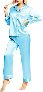 SIHA Satin Silk Pajamas for Women Pajama Set With Long Sleeve Button-Down Satin Pajamas Sleepwear XS-3XL