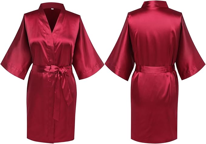 Women's Satin Kimono Robe Wedding Getting Ready Silky Bathrobe Short Bridesmaid Dressing Gown