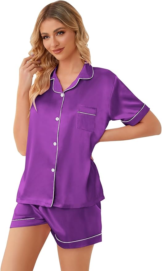 Girls & Womens Satin Pajamas Set, Silk Button-Down Sleepwear 2 Piece Nightwear, 3 Years - Women XXL