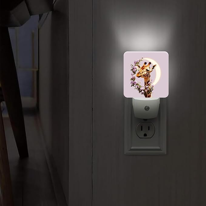 Giraffe Night Lights Plug Into Wall, Fanciful Nature-Inspired Roses Moon None Peach Plug in Night Light with Dusk to Dawn Sensor for Entryway Garage Stairs Decor 1pcs