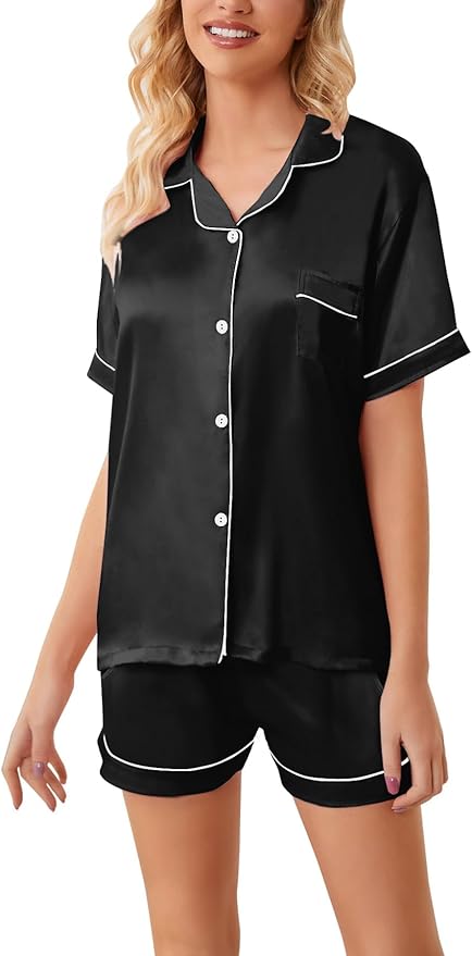 Girls & Womens Satin Pajamas Set, Silk Button-Down Sleepwear 2 Piece Nightwear, 3 Years - Women XXL