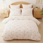 Nayoroom Pink Bow Duvet Cover Full Size Coquette Pink Heart Duvet Cover 3 Pieces Soft Lightweight Microfiber Kids Girls Cute Aesthetic Dorm Bedding Set