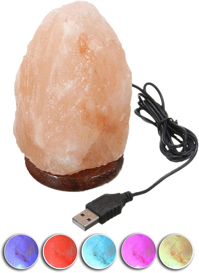 Clearance! ! ! JIC Gem Natural USB Himalayan Salt Lamp Crystal Salt Rock Mini Hand Carved Lamp with Multi-Color LED Changing Bulb