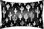 1 Pack Satin Pillowcase for Hair and Skin Funny Black and White Cactus Imitation Silk Pillowcase with Hidden Zipper Soft Breathable Smooth Cooling Pillow Cover King Size for Bedroom Sofa 20”x36”