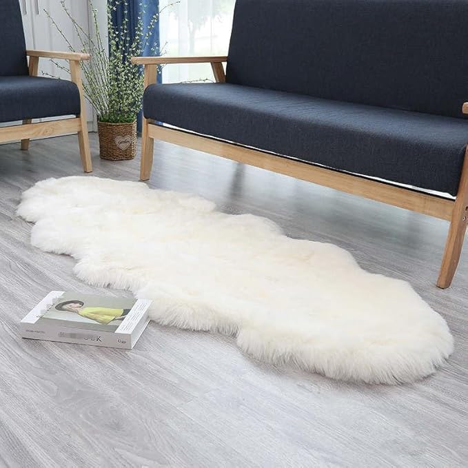 STP GOODS Faux Sheepskin Fur Rug, Fluffy Sheepskin Bedside Rugs, Bedside Rugs (White Rug (60 х 130 cm))