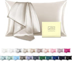 Mulberry Silk Pillowcase for Hair and Skin Standard Size 20"X 26" Pillow Case with Hidden Zipper Soft Breathable Smooth Cooling Silk Pillow Covers for Sleeping (Beige,Standard,1Pcs)