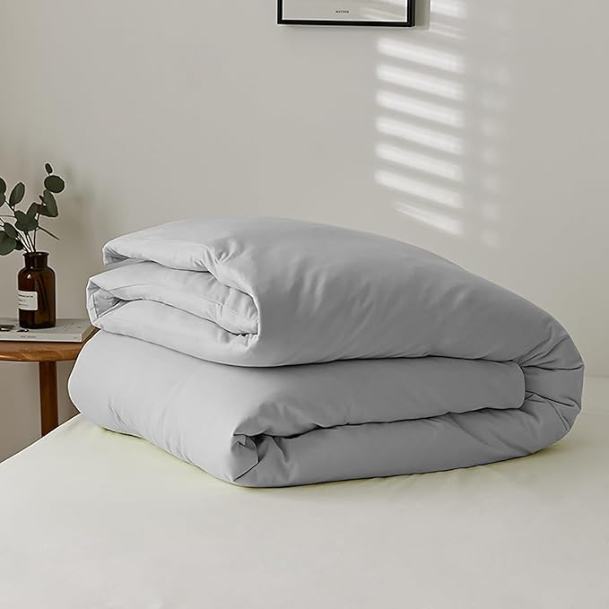 Luxlovery Silver Grey Full Size Comforter Set Full Light Grey Bedding Comforter Set Women Men Light Gray Bed Set Soft Breathable Cozy Silver Gray Bedding Set 3 Piece Comforter