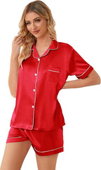 Girls & Womens Satin Pajamas Set, Silk Button-Down Sleepwear 2 Piece Nightwear, 3 Years - Women XXL
