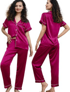 WJing Yi Jia Womens Pajamas Set XS-4XL Floral Silk Satin Pajama Sets Silky Pj Sets 2Pcs Loungewear Sleepwear Button Down Pjs