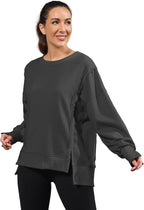 Nirovien Womens Oversized Crewneck Sweatshirt Side Slit Long Sleeve Pullover Slouchy Fit Tops