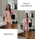 Ekouaer Women's Satin Robe Set Nightgown with Robes Silk Pajama Set 2 Pieces Lingerie Cowl Neck Cami Sleepwear Sets