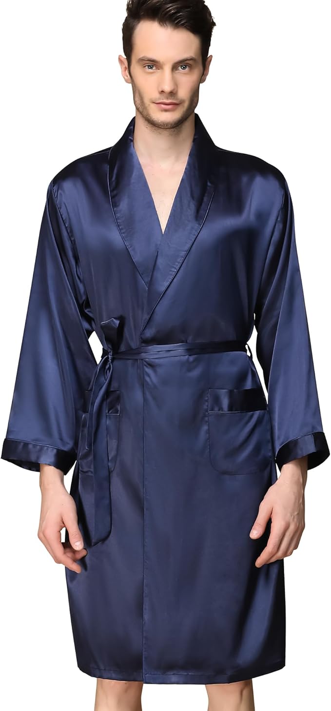 Haseil Men's Satin Robe Dragon Luxurious Silk Spa Long Sleeve House Kimono Bathrobe
