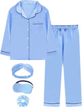 EPLAZA Kids Satin Pajamas Sets Girls Boys Button-Down Silky Pajamas Sleepwear with Hairband Eye Mask Hair Tie