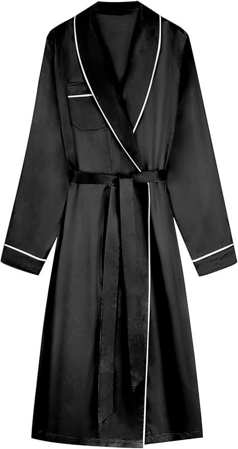 Schbbbta Silk Robes for Women Shawl Collar Long Satin Bathrobe Lightweight Sleepwear Loungewear with Pockets
