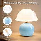 Mushroom Table Lamp for Bedroom, Cozy Bedside Lamp with Glass Shade, Stepless Dimmable Nightstand Lamp for Relaxing Bedroom Decor & Aesthetic Home (Blue)
