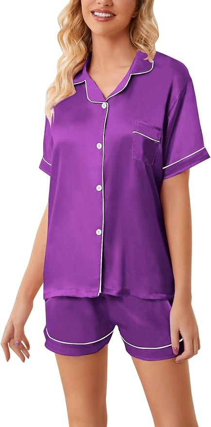 Girls & Womens Satin Pajamas Set, Silk Button-Down Sleepwear 2 Piece Nightwear, 3 Years - Women XXL