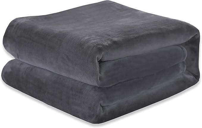 Elegant Comfort Luxury Velvety Feel Blanket, All-Season Lightweight Blanket, Ultra Plush, Soft, Cozy-Fuzzy Flannel Fleece for Couch, Sofa, Bed, Travel, Solid Design, Full/Queen, Grey