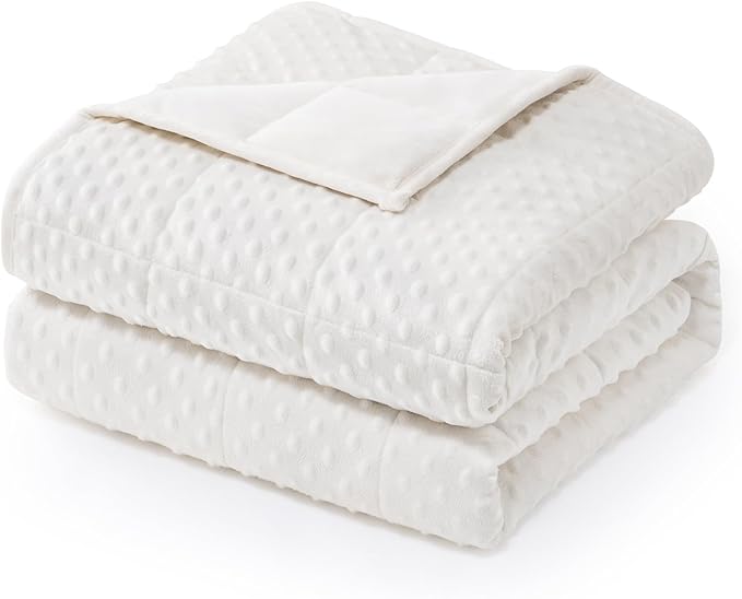 Wemore Minky Dot Weighted Blanket for Adults King Size 25 lbs, Soft Cozy Heavy Blanket for Bed and Couch, Breathable Blanket for All-Season with Glass Beads, White 80 x 87 inches
