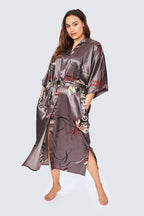 KIM+ONO Plus Size Luxury Kimono Robe for Women | Long Satin Floral Robe | Original Design | Removable Waist Tie Closure