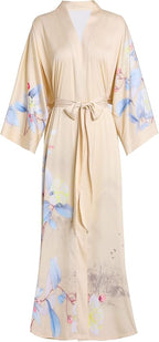 Aensso Long Soft Lightweight Silky Kimonos Robes for Women, Luxury Japanese Floral Womens Kimono Robe