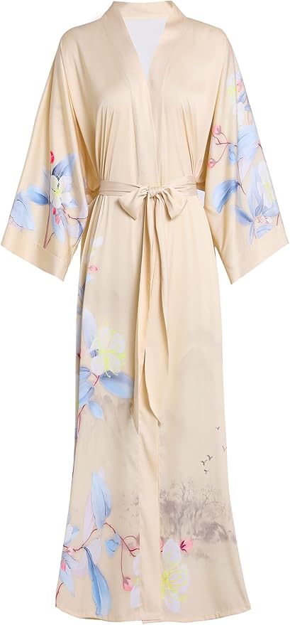 Aensso Long Soft Lightweight Silky Kimonos Robes for Women, Luxury Japanese Floral Womens Kimono Robe