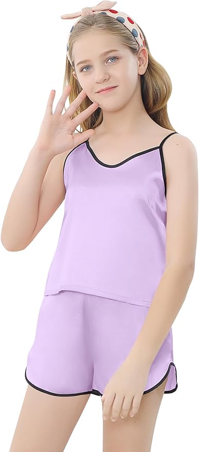 Girls & Women Silk Pajamas Set Satin Camisole Sleepwear 2 Piece Pjs, 3 Years - Women XXL
