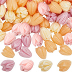 100Pcs 7x9mm 4 Colors Acrylic Flower Beads Jasmine Flower Beads Small Coral Shell Dyed Synthetic 3D Carved Cute Loose Beads Flowers for Jewelry Making Beading DIY Bracelet Necklace Earring