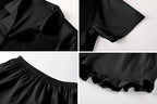 Umeyda Girls & Women Satin Pajamas Set Button Down 2 Piece Silk Pjs Shorts Set Ruffle Sleepwear, 5 Years-Women L