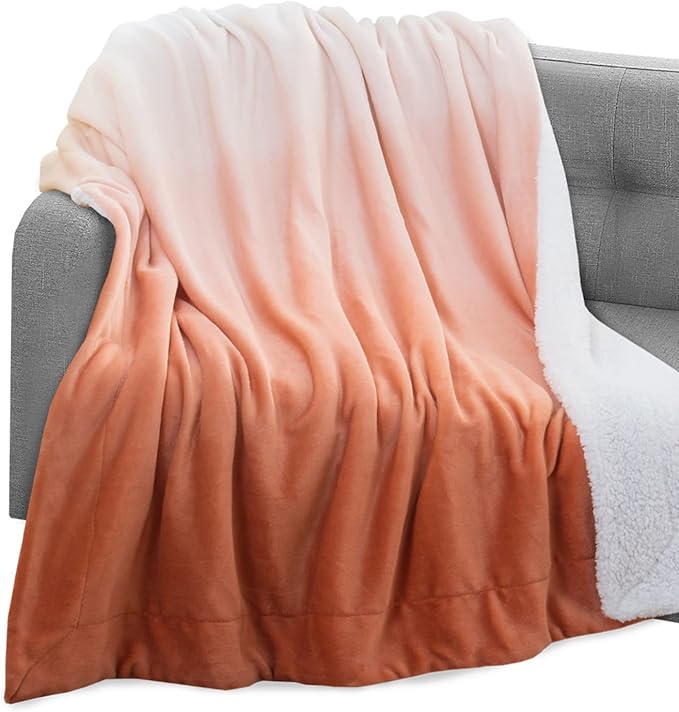 Elegant Comfort Throw Blanket, Reversible Sherpa Flannel, Ultra-Soft, Fuzzy, Cozy and Plush- All Season Lightweight Decorative Throw, 50 x 60 inches, Ombre Design Sherpa Throw, Dusty Rose