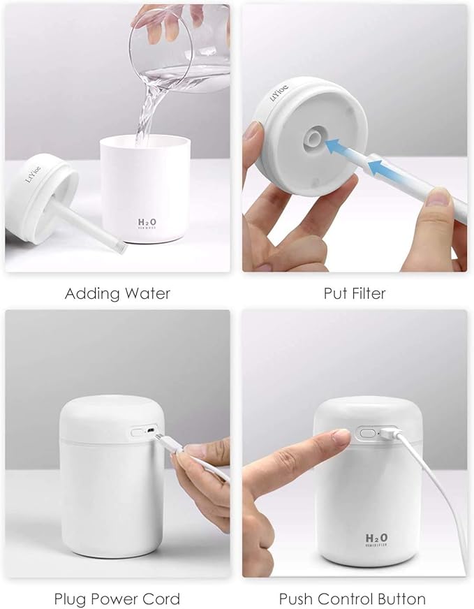 LtYioe Colorful Cool Mini Humidifier, USB Personal Desktop Humidifier for Car, Office Room, Bedroom,etc. Auto Shut-Off, 2 Mist Modes, Super Quiet. (White)