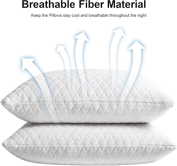 KEYOOHOME Shredded Memory Foam Pillows for Sleeping,Bed Pillows Queen Size Set of 2 Pack Cooling Adjustable,Good for Side and Back Sleeper with Washable Removable Cover