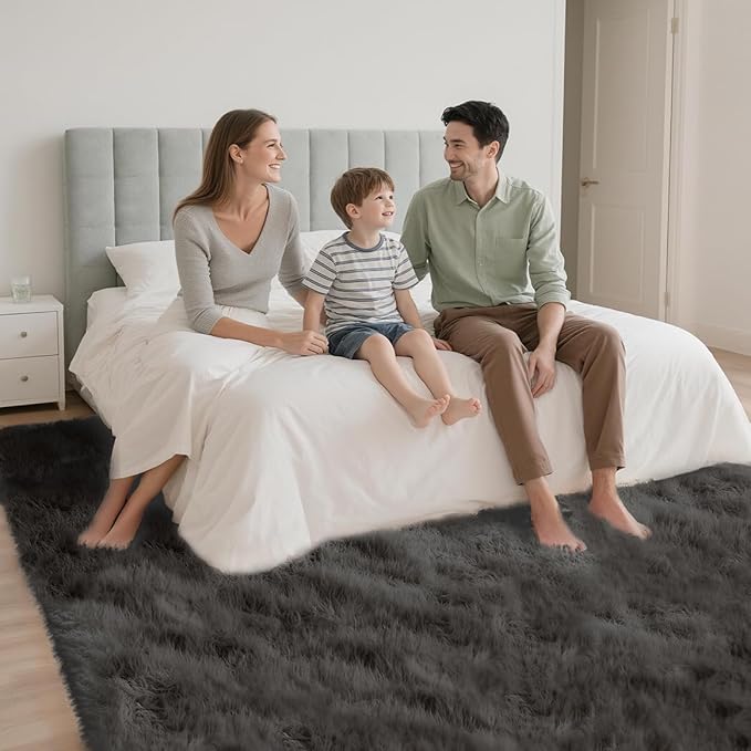 Ultra Soft Shag 8x10 Gray Area Rug – 8x10 Rugs for Living Room, Non-Slip, Fluffy Plush Large Carpet, Shaggy Furry Rug for Bedroom, Dorm, Kids and Girls Room, Nursery, Home Office Décor