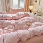Nayoroom Gingham Duvet Cover King Size Pink White Plaid Checkered Comforter Cover 3 Pcs Soft Breathable Washed Microfiber Grid Farmhouse Bedding Set with Pillow Shams