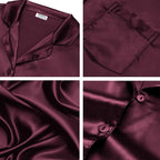 SWOMOG Long Sleeve Pajamas Set Silk Satin Sleepwear Button Down Pjs Loungewear with Pocket