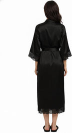 Long Satin Robes for Women Ankle Length Kimono Robes Silky Bridal Party Robes with Lace Trim Bridesmaid Loungewear Sleepwear