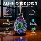Essential Oil Diffuser & Essential Oils Set, Glass Aromatherapy Diffuser with 7 LED Colors, 6 Oils Gift Pack (Clean Home, Peppermint, Blossom Soapy, Soft Powder, Fresh Cotton, Fresh Linen)