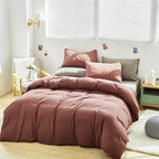 Luxlovery Brick Red Comforter Set Twin Teens Kids Dark Rust Red Bedding Comforter Set Solid Soft Breathable Blanket Quilts 3 Piece Bedding Set for Twin Bed
