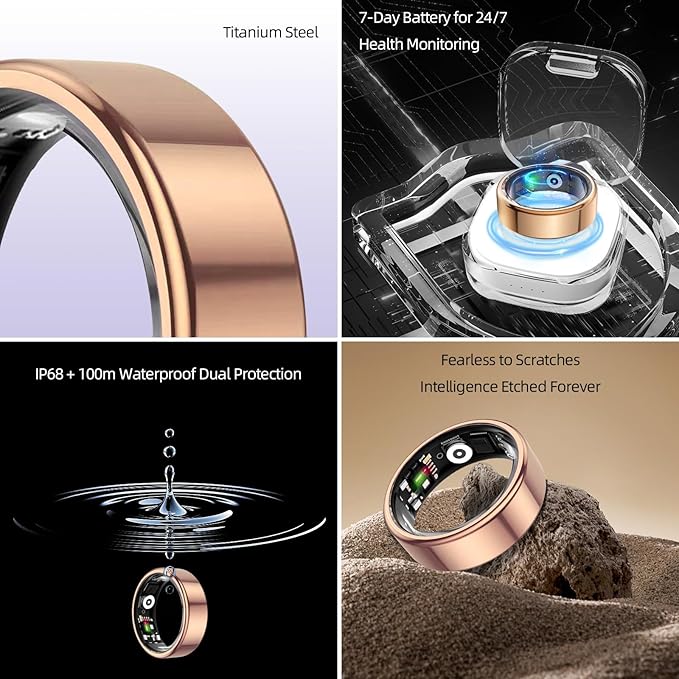 Smart Ring for Women&Men-Activity/Sleep/Heart Rate/HRV/Stress/Women's Health Tracker-IP68 Waterproof/Wearable-No Subscription Fee Required-Compatible with iPhone &Android