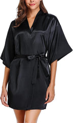 Women's Short Satin Robe Silky Bathrobes Bridal Bridesmaid Kimono Robe V-Neck Sleepwear S-XXL