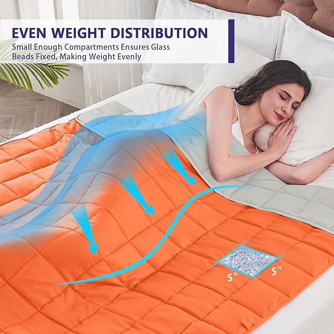 yescool Weighted Blanket for Adults (20 lbs, 48" x 72", Orange) Cooling Heavy Blanket for Sleeping Perfect for 110-130 lbs, Twin Size Breathable Blanket with Premium Glass Bead, Machine Washable